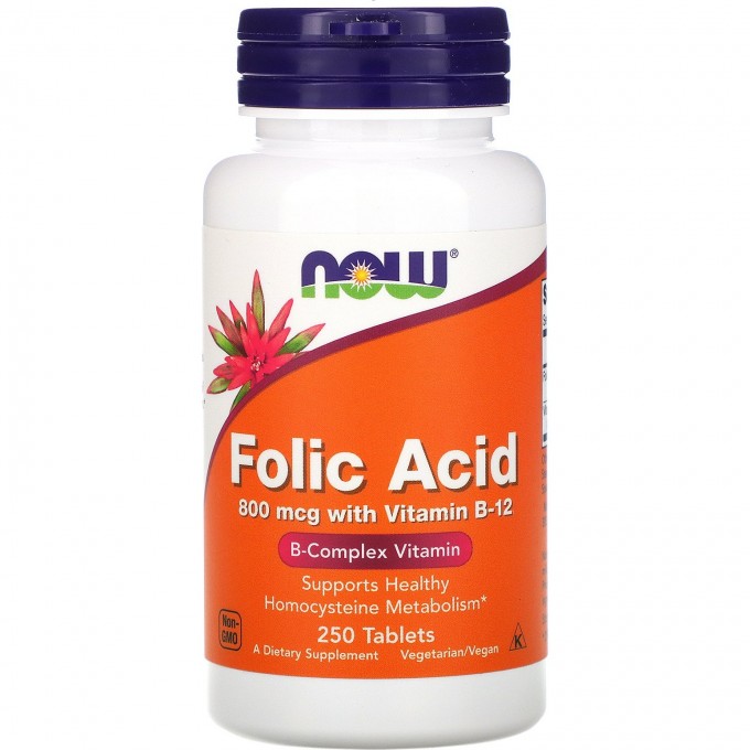 Биологически активная добавка NOW FOODS FOLIC ACID, 800 мкг, 250 таблеток NS*0476 Биологически активная добавка NOW FOODS FOLIC ACID, 800 мкг, 250 таблеток NS*0476