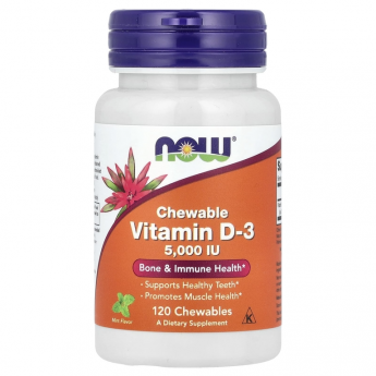 Жевательный витамин D3 NOW FOODS VIT D-3 5000 IU CHEWABLE MINT 120 пастилок Жевательный витамин D3 NOW FOODS VIT D-3 5000 IU CHEWABLE MINT 120 пастилок