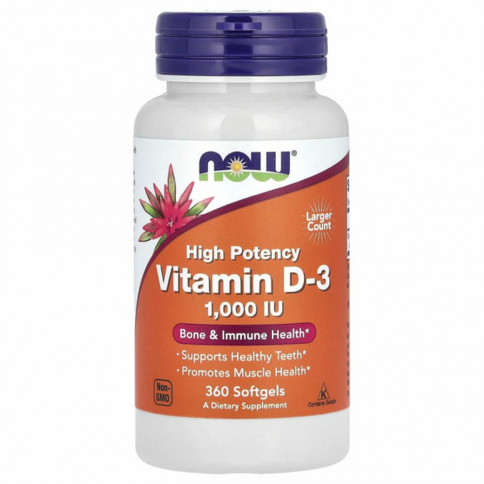 Витамин NOW FOODS VITAMIN D-3 1,000 IU, High Potency, 360 капсул NS26209