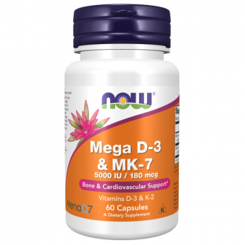 Витамины NOW FOODS Д3 и К2 MEGA D-3 & MK-7 60 капсул Витамины NOW FOODS Д3 и К2 MEGA D-3 & MK-7 60 капсул